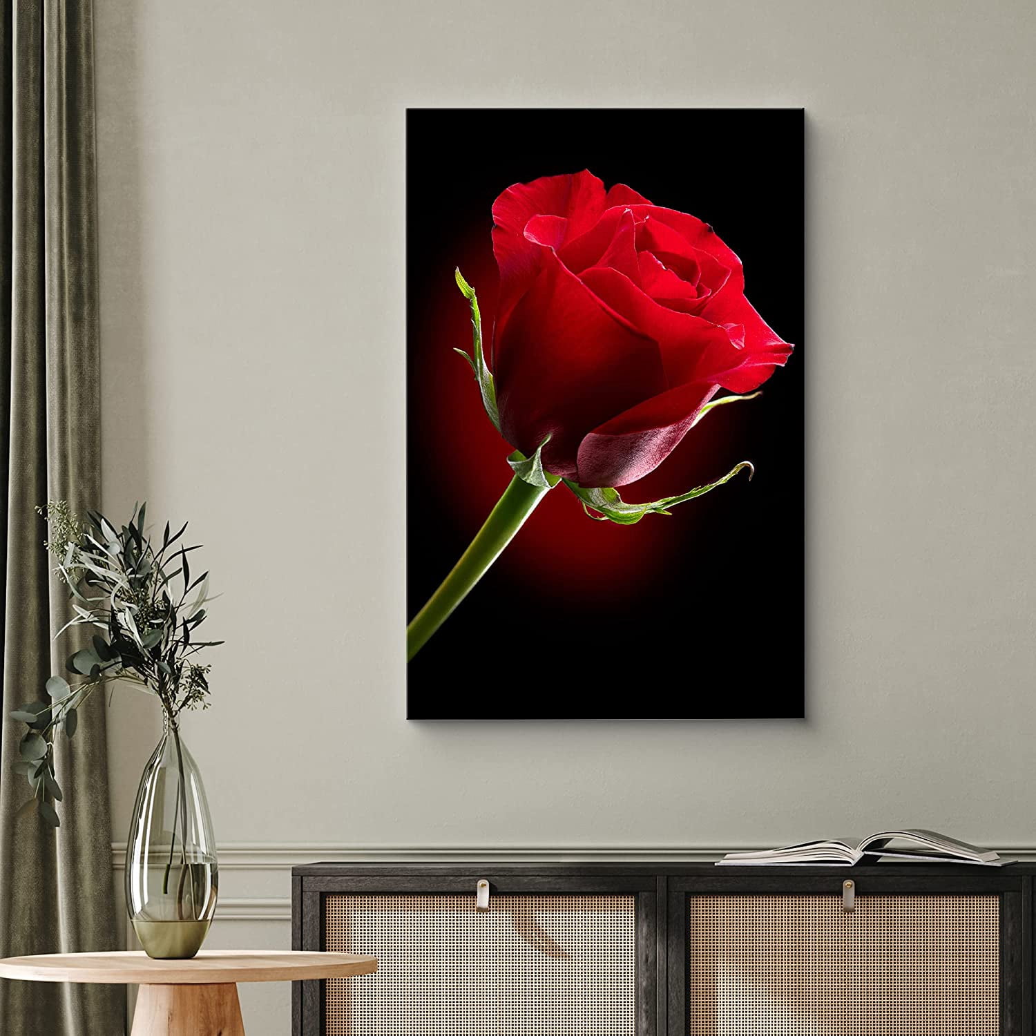 Canvas Prints Wall Art - Closeup of Red Rose Flower Against Black  Background | Modern Wall Decor/Home Decoration Stretched Gallery Canvas  Wrap Giclee Print & Ready to Hang - 12' x 18' -
