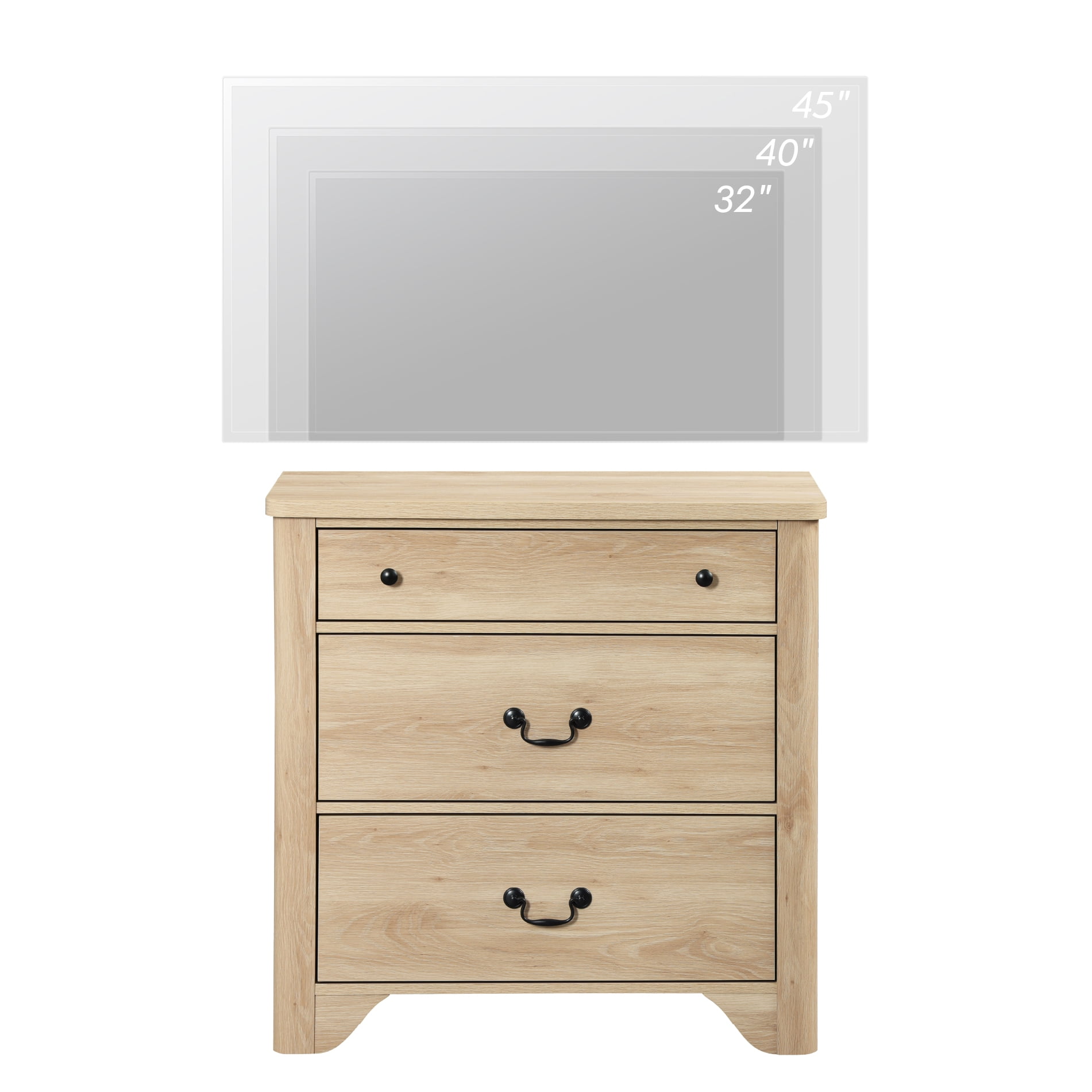 TV Stand For Tvs, Wood Entertainment Center With 3 Drawers, TV Console With Large Storage For Living Room