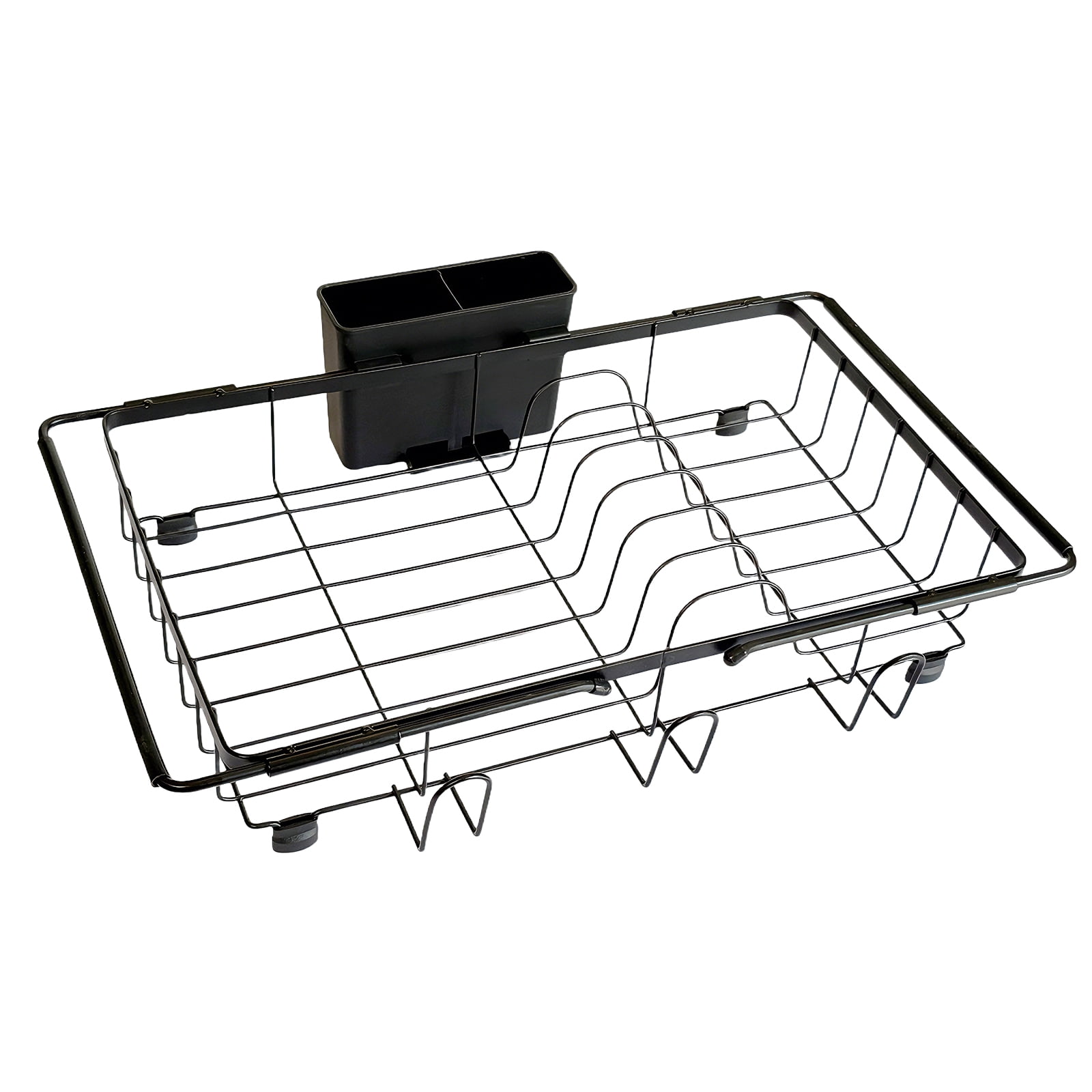 Dish Drying Rack in Sink , Expandable Stainless Steel Dish Rack Over The Sink, Kitchen Sink Drain Strainer with Cutlery Holder & Cup Holders, Fruit and Vegetable Drain Basket,15.74 x 10 x 3 Inch