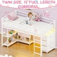 thumbnail image 5 of Zimtown Twin Size Low Loft Bed with Storage Drawer and Shelf, Floor Bunk Bed Frame with LED Light, White, 5 of 10