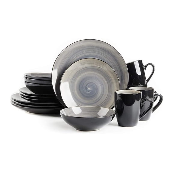 Dinnerware Set, Outside Black   Inside Hand Painting Color (16pc Set, Grey)