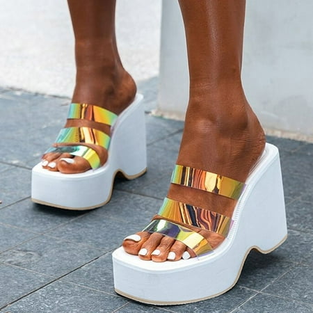 

Aayomet Womens Sandals Fashion Summer Women Sandals Platform Wedge Heel High Heel Open Toe Style White 8.5