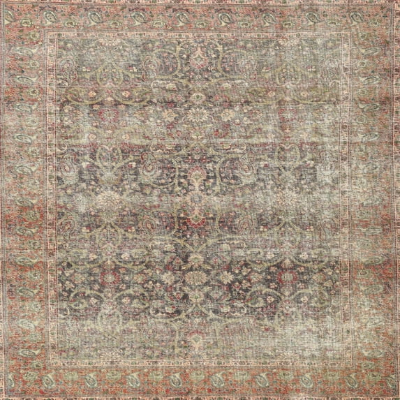 Ahgly Company Indoor Square Traditional Light French Beige Brown Persian Area Rugs, 7' Square