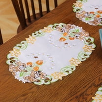 Twfbrm Easter Bunny Placemats, 11"x17" Cutwork Embroidered Floral Rabbit Oval Place Mats, Colorful Decorative Bunny Doilies Spring Table Mats Easter Table Decorations for Party Kitchen Dining