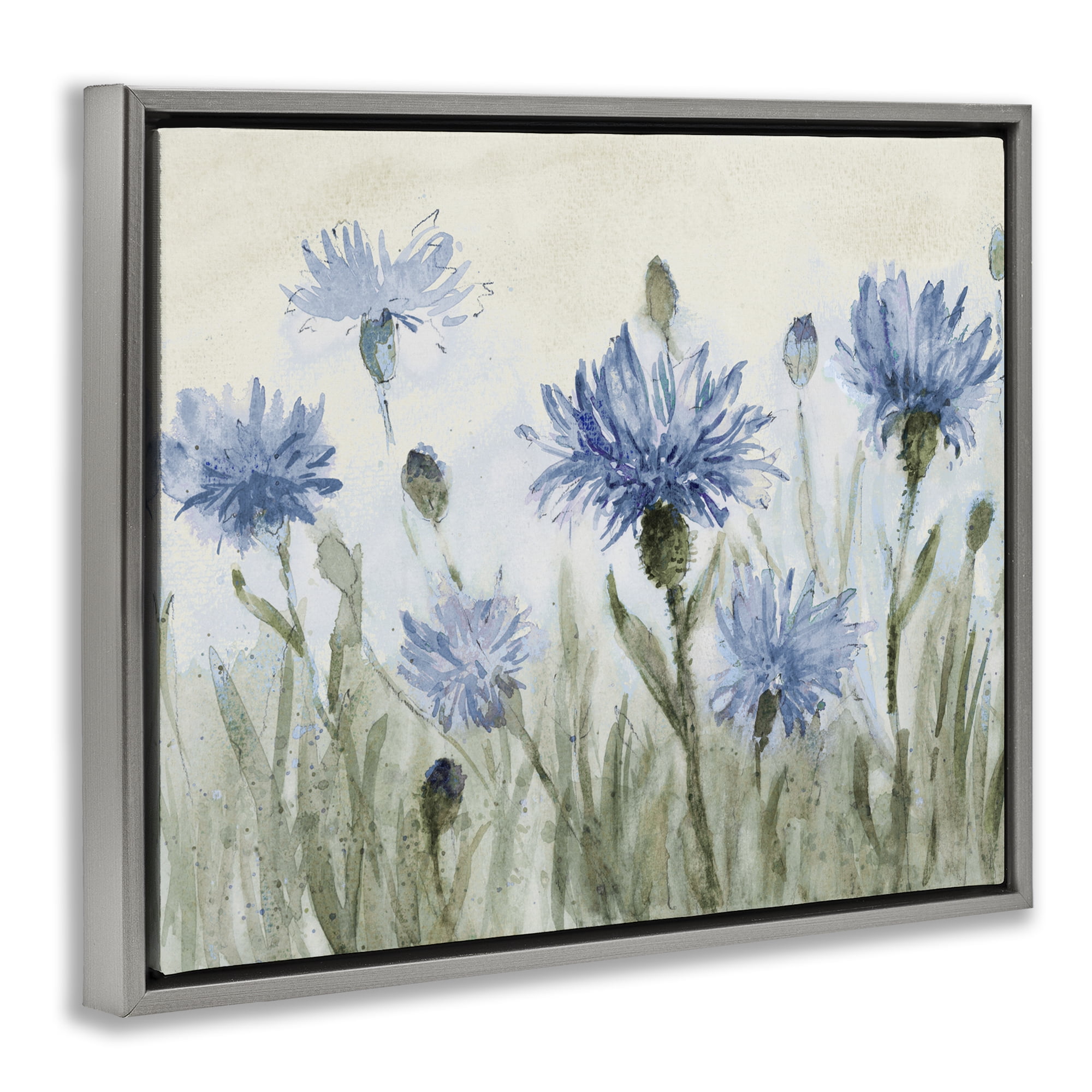 Stupell Industries Blue Cornflowers Meadow Gray Framed Floater Canvas Wall Art, design by Lanie Loreth