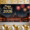 thumbnail image 5 of Fireworks Design Happy New Year Banner City Night View New Year Backdrop Golden Text Dark Background Festive Background for New Year Party 2026 Celebration Indoor Decoration, 5 of 9
