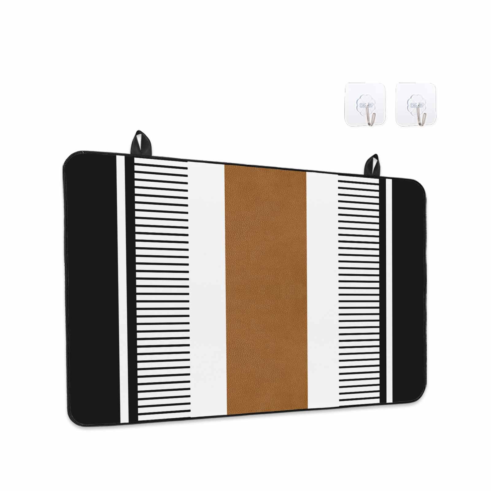 Modern Brown Black Stove Top Cover for Electric Stove, Heat-proof & Non Slip Glass Top Stove Cover Protector, Boho Contemporary Geometric Striped Kitchen Flat Cooktop Rubber Mat 24x21 Inches