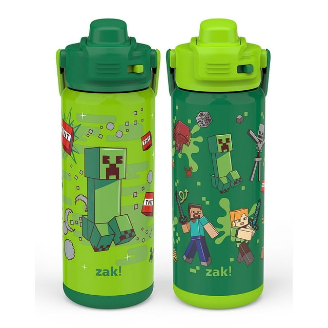 Zak Designs 20-oz. Stainless Steel Double Wall Beacon Straw Bottle for Kids, 2 pack, Choose Character