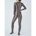 thumbnail image 3 of Eandarui Women's Shiny Oil Glossy Body Stocking Yoga One Piece Stretchy Back Zipper Full Jumpsuit Grey Brown M, 3 of 4