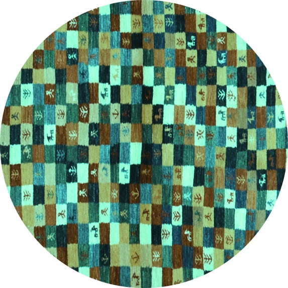 Ahgly Company Machine Washable Indoor Round Abstract Turquoise Blue Contemporary Area Rugs, 6' Round