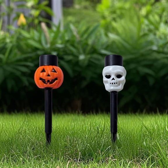 Kiddiway Outdoor Solar Halloween Pumpkin Skull Light - Garden Decorative Stake with Solar Power, Perfect for Yard, Lawn, Pathway, and Haunted Night Displays,A