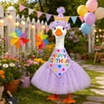 thumbnail image 5 of 3 Pcs Happy Birthday Porch Goose Outfit for 17" Cement Lawn Goose Clothes Happy Birthday Hat and Tutu Skirt Bandana(Purple), 5 of 10