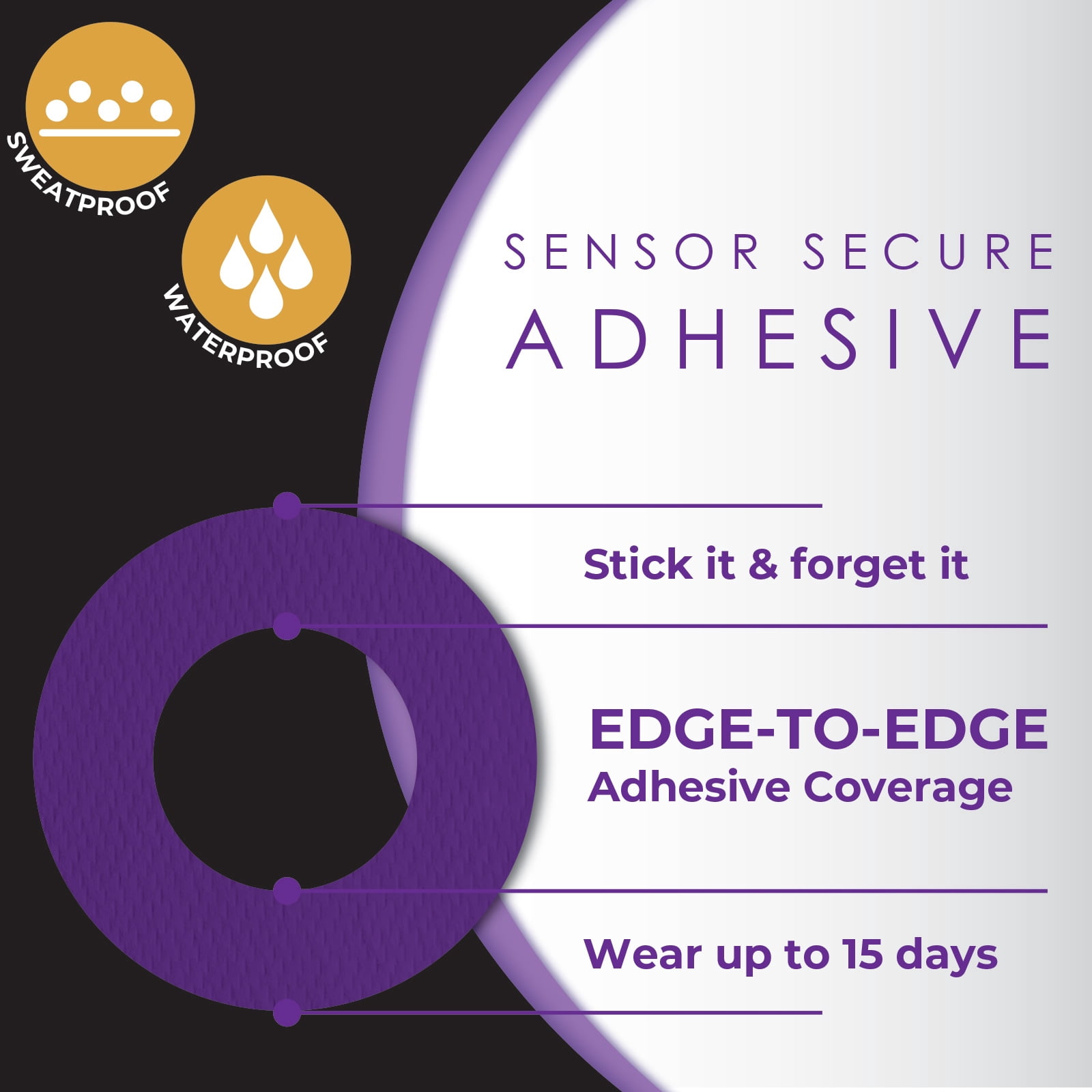 CoverGuard CGM Overpatch | Freestyle Libre 3 | Purple Center-cut Design| 25-Count | Waterproof Adhesive | Anti-Fray | Easy Application & Removal | Sensor Protection