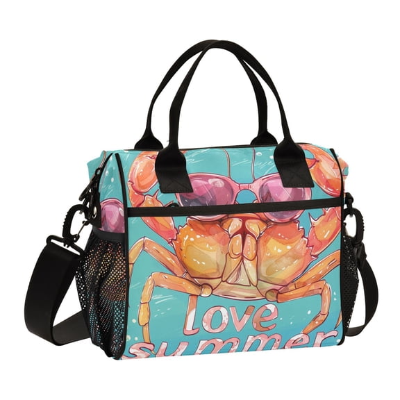 Love Summer Crab Cooler Bag Lunch Bag Soft Cooler Cooling Tote Insulated Lunch Box for Adult Men Women