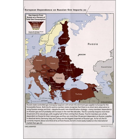24"x36" Gallery Poster, cia map of Europe gas import from Russia 2008