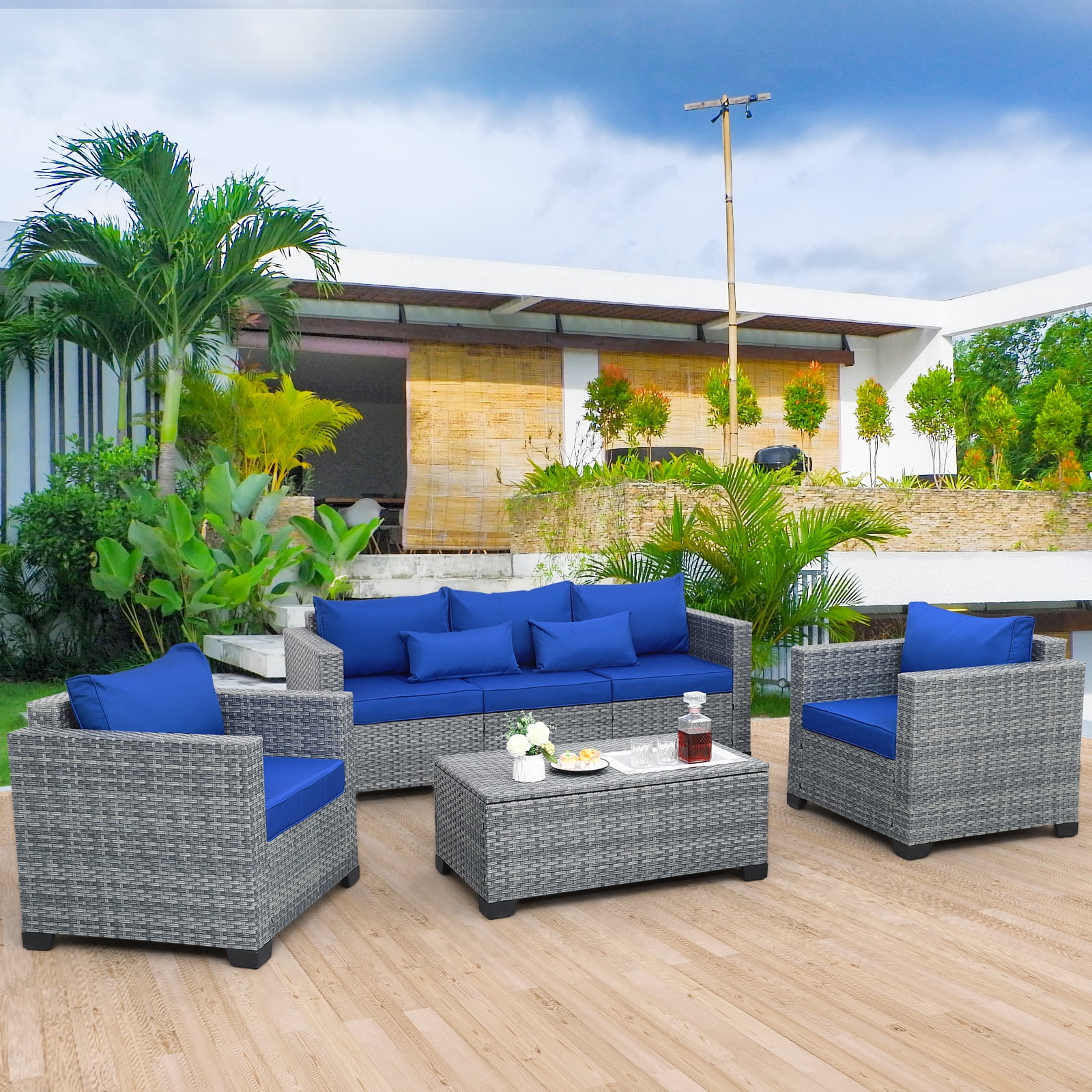 Waroom 4 Pieces Outdoor Wicker Furniture Patio Conversation Set Couch