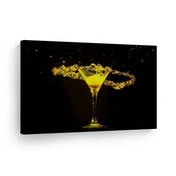 Smile Art Design Yellow Alcohol Cocktail Splashing Kitchen Canvas Wall Art Print Restaurant Cafe Bar Pub Man Cave Dining Room Decor Modern Housewarming Gift Ready to Hang 8x12