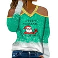thumbnail image 2 of Blusa informal de manga larga con cuello en V y hombros descubiertos para mujer a la moda navideña Pompotops  gfhjh20319, 2 of 3