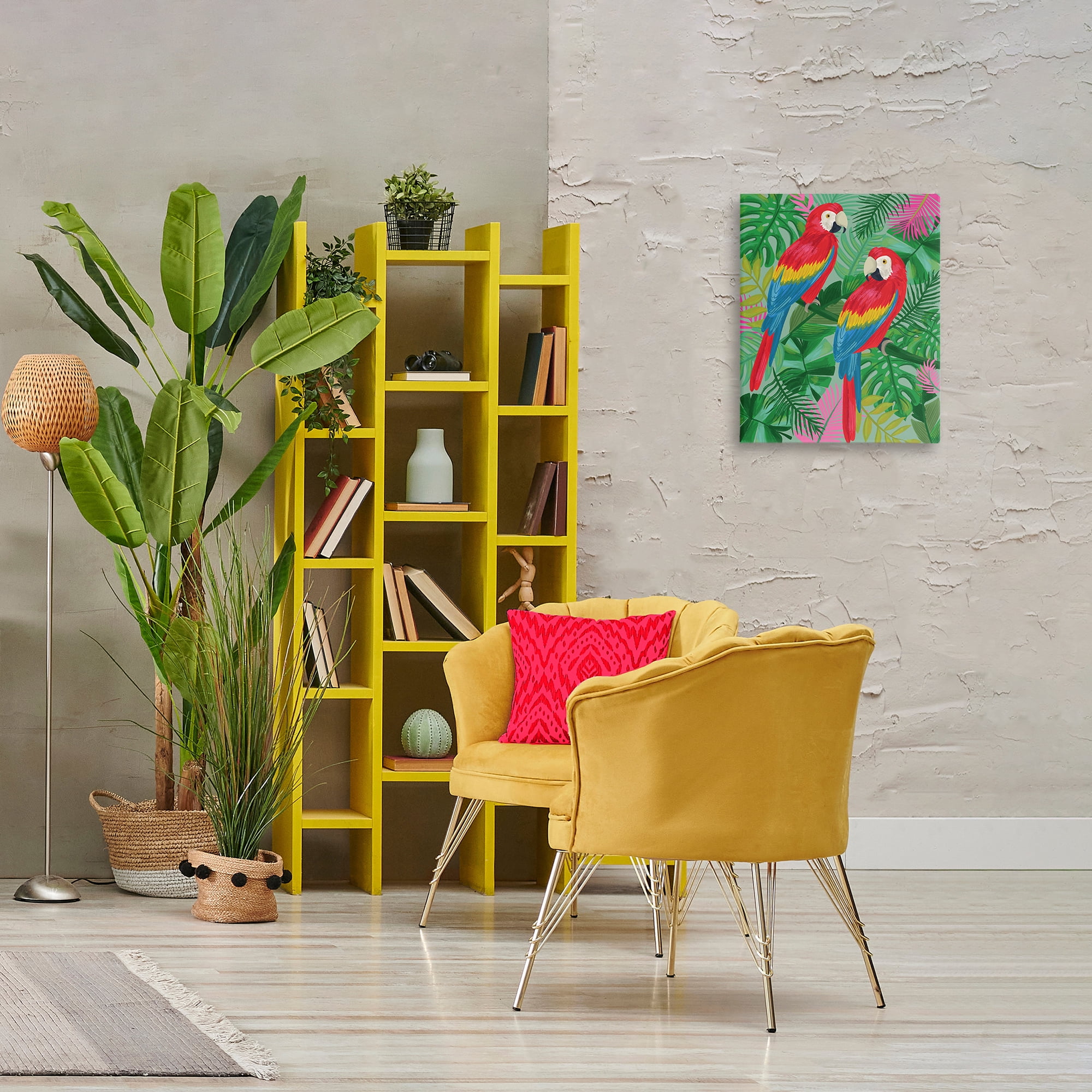 Stupell Industries Pink Paradise Parrots Animals Painting Wrapped Canvas Art Print Wall Art, 16 x 20