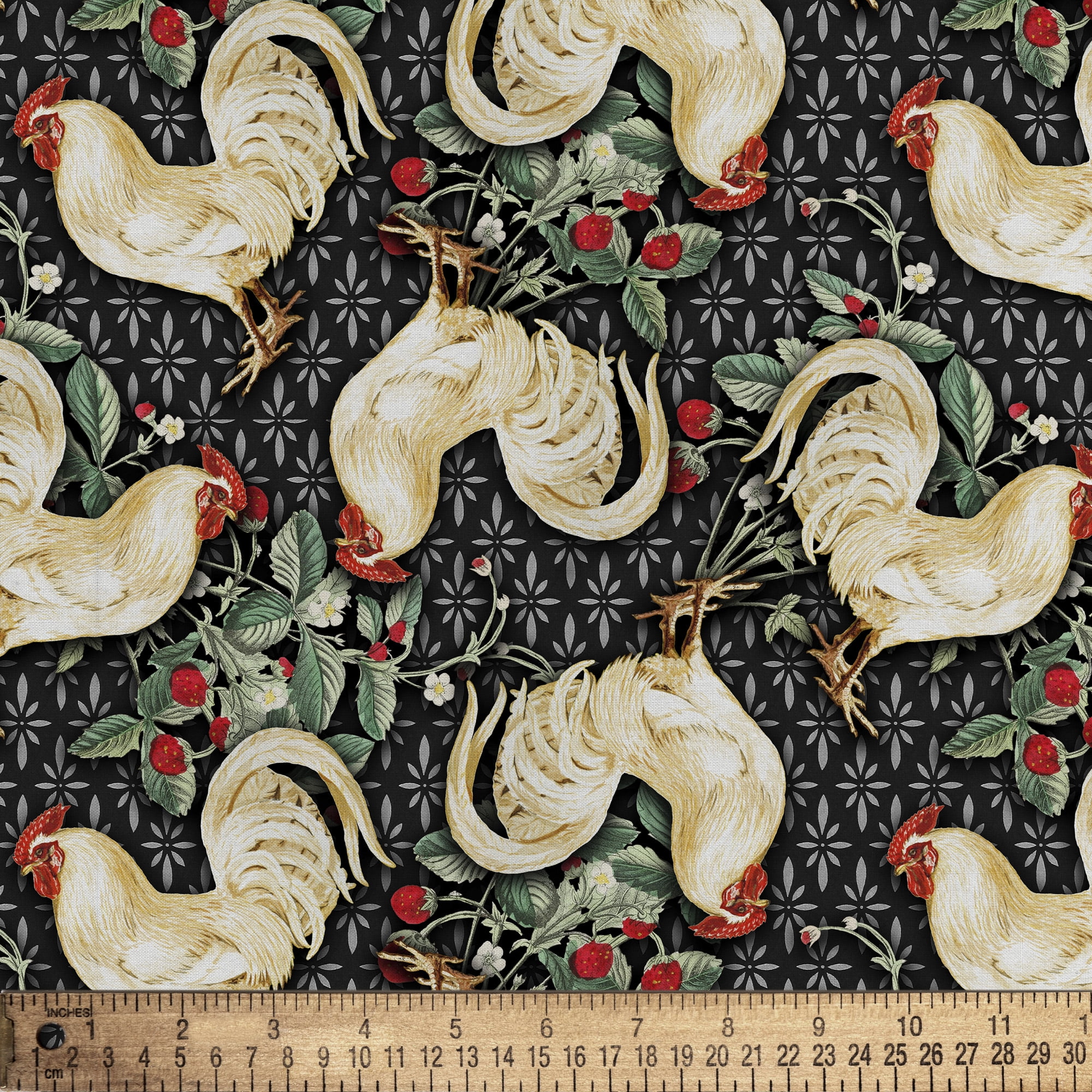 (2 pack) 1 Yard 100% Cotton Country Toss Chicken, Black, 44" Wide for Quilting & Sewing by David Textiles
