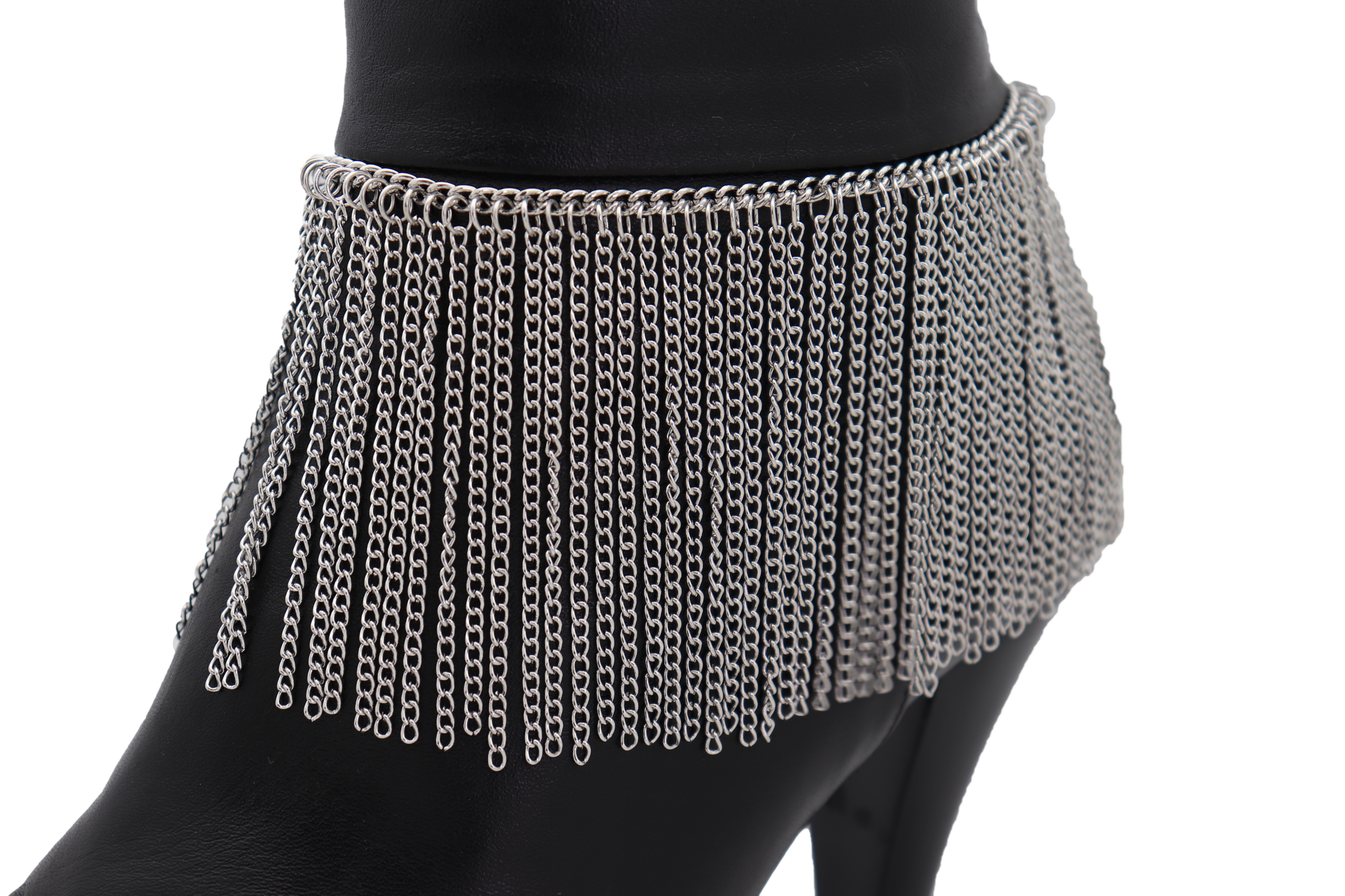 Women Silver Metal Chain Boot Bracelet Shoe Tassel Fringes Charm