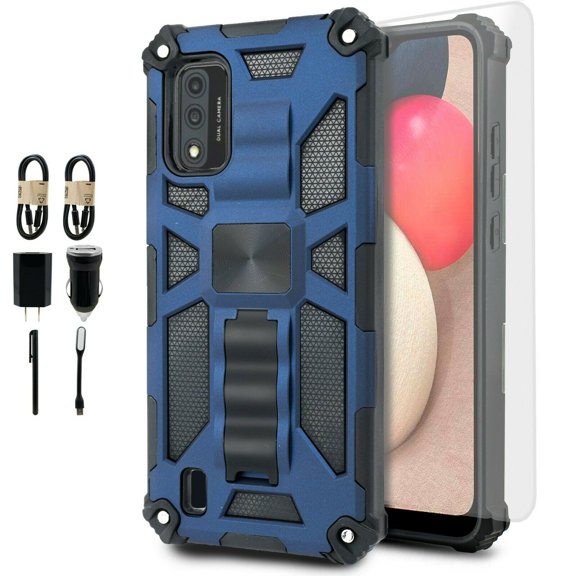 Value Pack + for BLU Wiko Ride 3 3rd Version with Tempered Glass Hybrid Phone Case Magnet Mount Ready Grip Grids Kickstand Slim Shock Bumper Cover