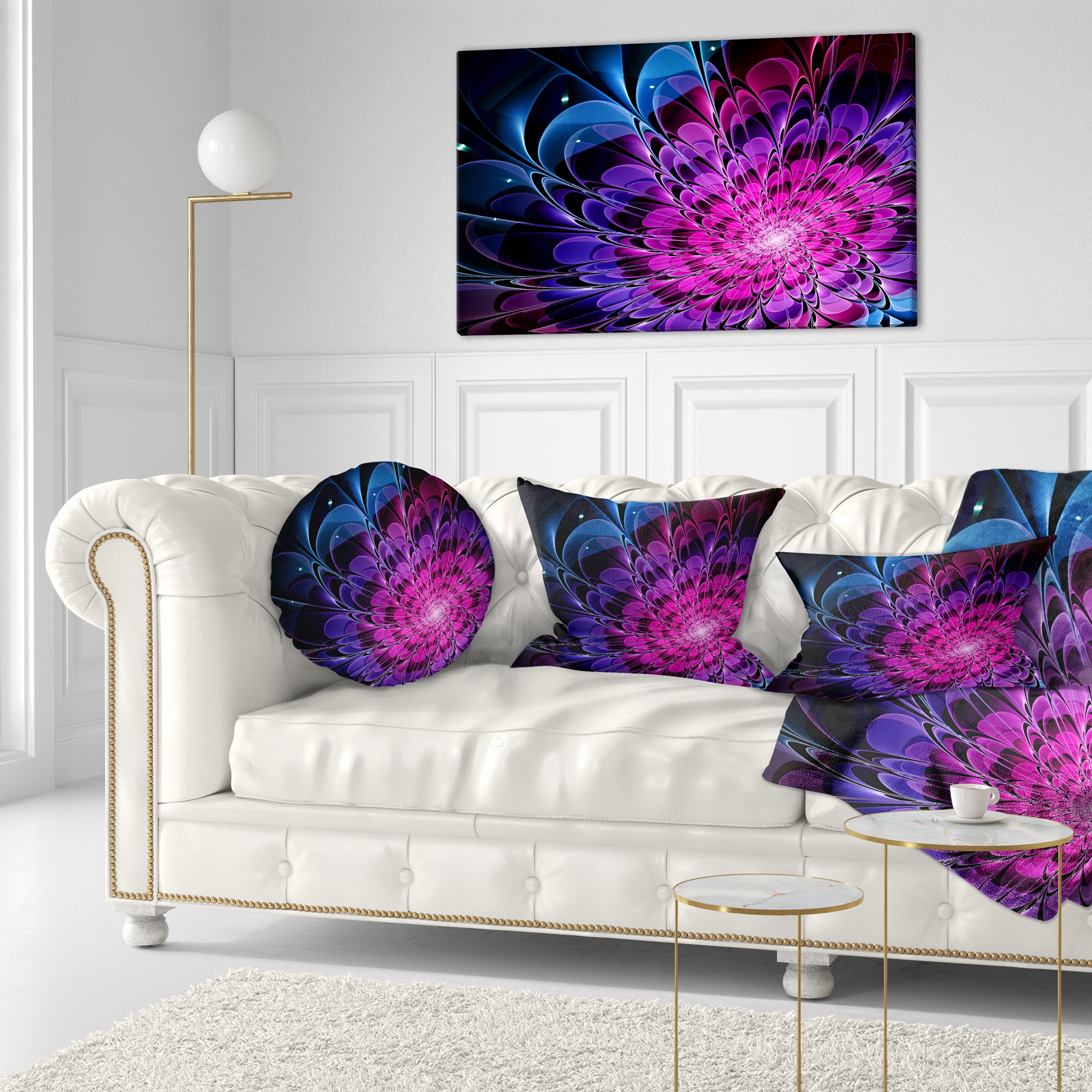 Designart Fractal Purple Rose Flower - Floral Throw Pillow - 12x20