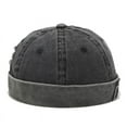 thumbnail image 1 of Xiao Hua Gorra de algodón lavada sin visera con parche elegante para hombre, gorra de marinero Docker negra, 1 of 5