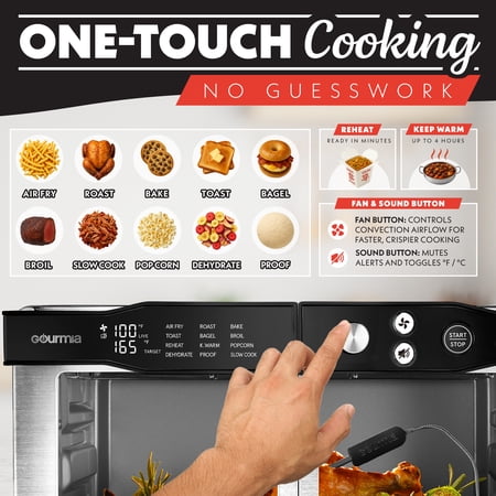 Gourmia French Door 6-Slice Digital Toaster Oven Air Fryer with Integrated Temperature Probe, 24L, Stainless Steel