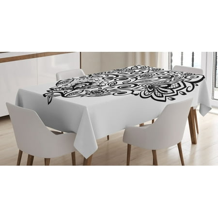 

Hearts Tablecloth Silhouette of Heart Symbol as a Floral Leaves with Artistic Monochrome Petals Rectangular Table Cover for Dining Room Kitchen 60 X 84 Inches Black and White by Ambesonne