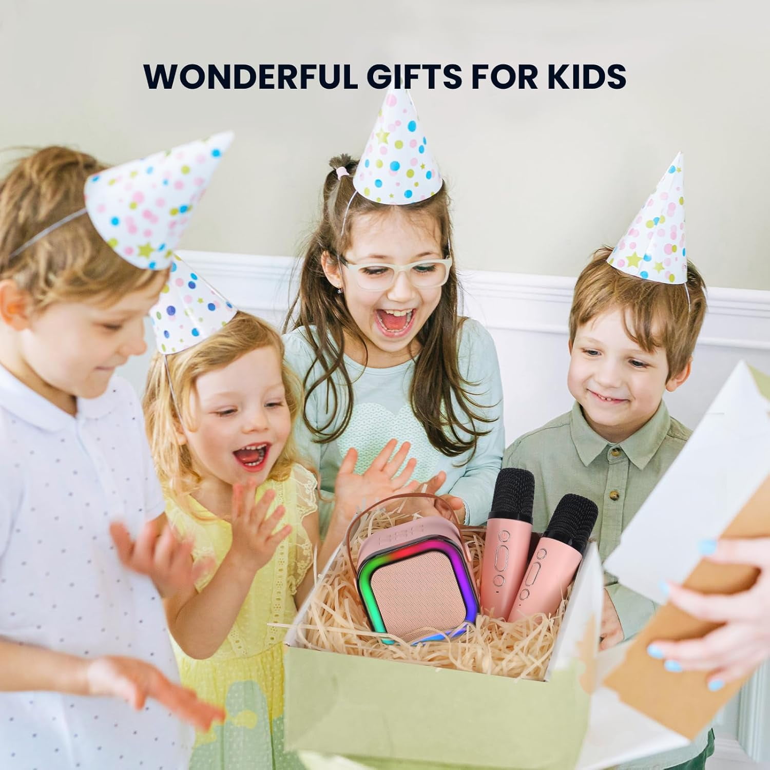 Mini Karaoke Machine for Kids Adults, Portable Bluetooth Karaoke Speaker with 2 Wireless Microphones for Kids Teens Adults, Ideal Gifts for Girls Boys Birthday Holiday Home Party (Pink)