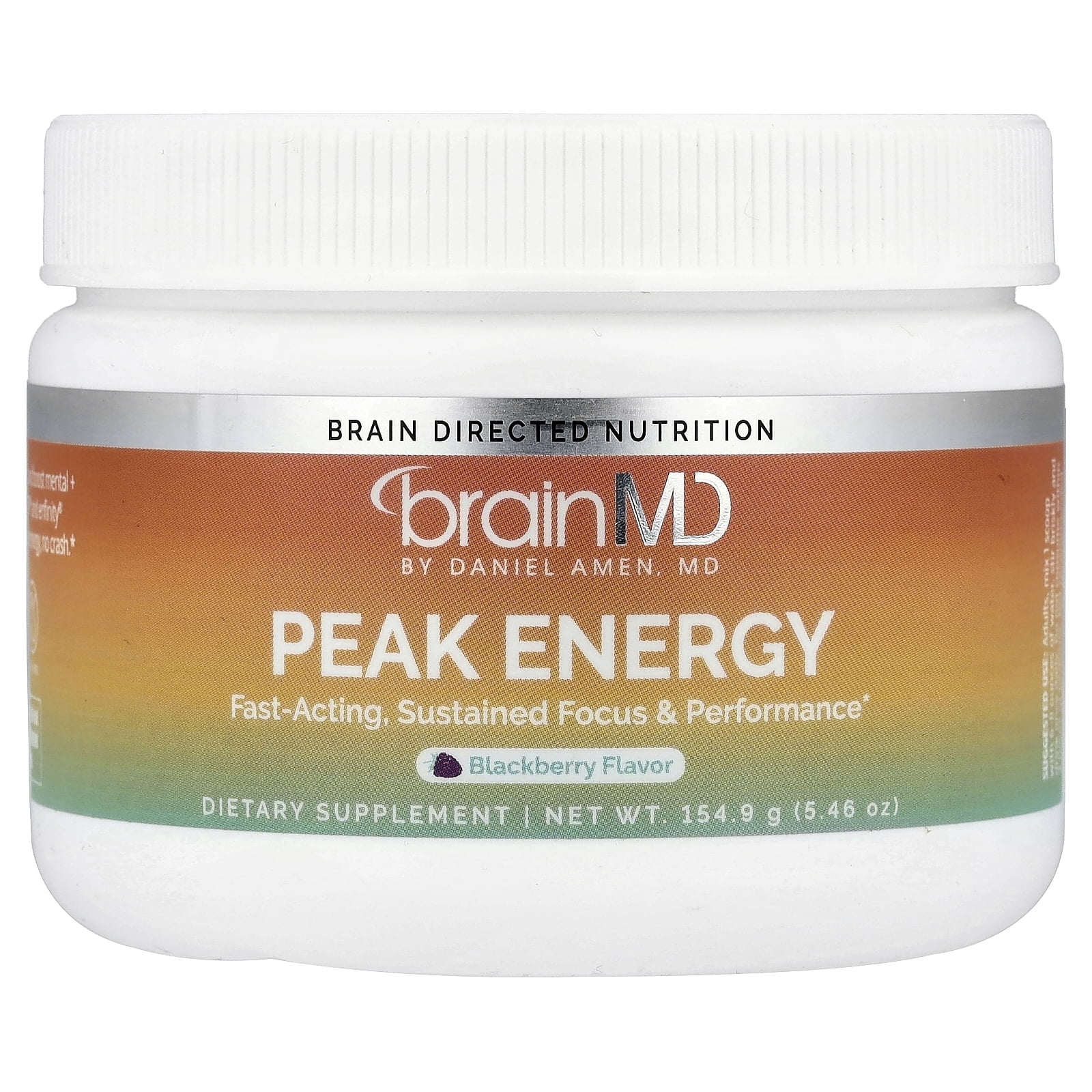 BrainMD Peak Energy Powder, 30 Servings, Fast-Acting Sustained Focus, Blackberry Flavor