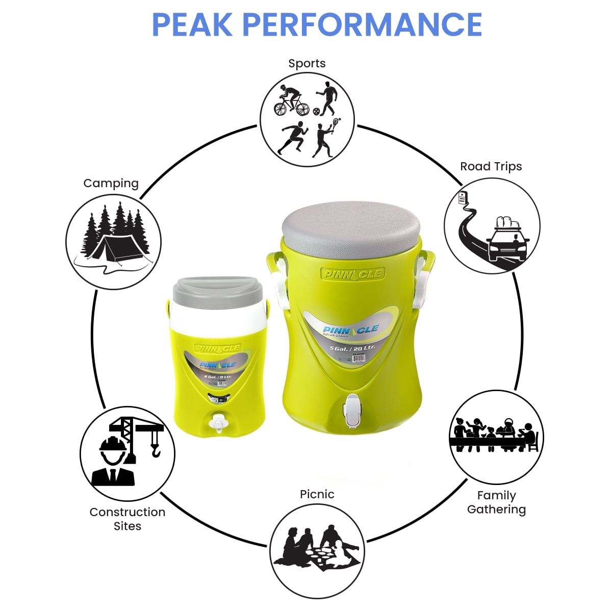 Pinnacle 5 Gallon Water Cooler and 2 Gallon Jug Set Portable with Spout Green