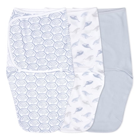 aden + anais Essentials No Zip Wrap Swaddles, At Sea, Blue, Boys, Newborn, 0-3 Months, 3-Pack