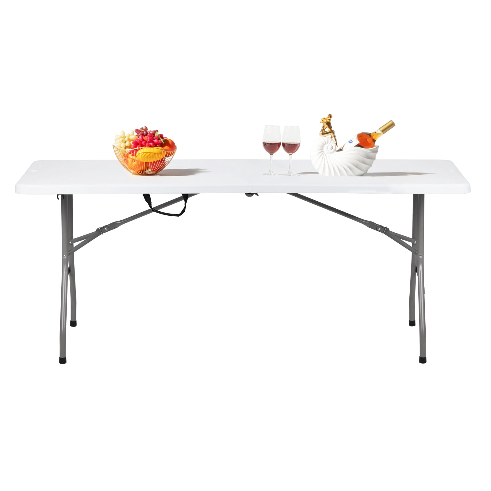 6FT Foldable Outdoor HDPE Long Table Sturdy Steel Frame White Portable Folding Dining Table Space Saving Picnic Camping Party Patio Buffet Activity Table