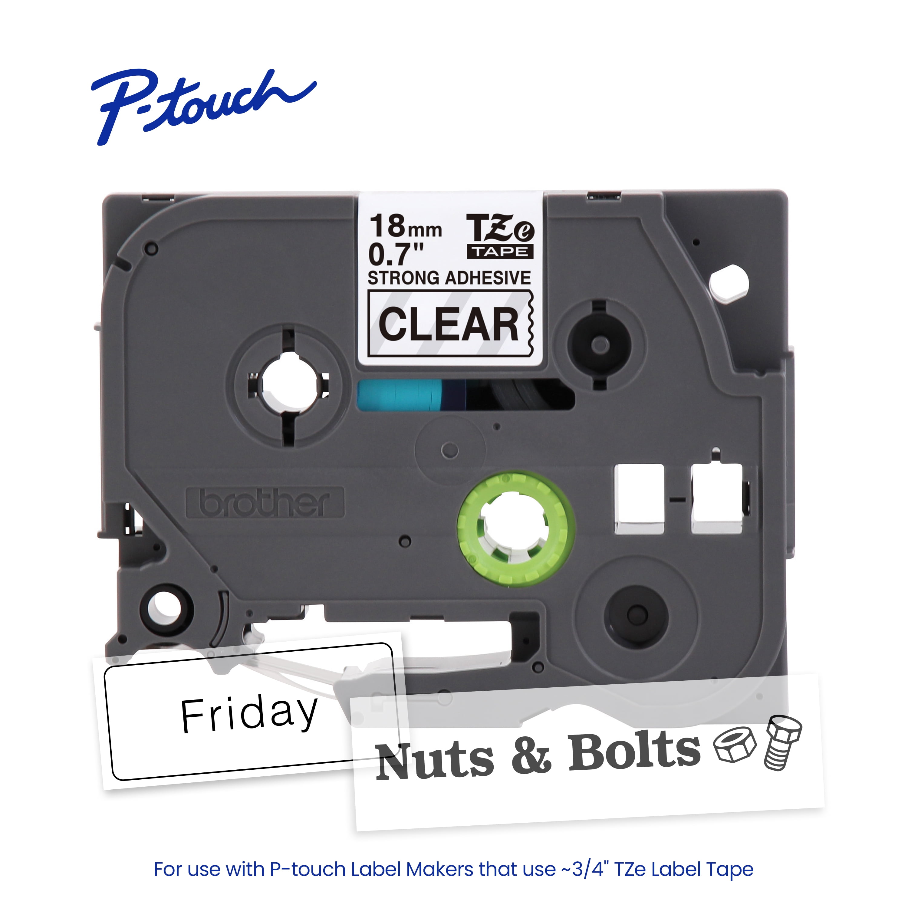 Brother P-touch TZeS141 Black Print on Clear Label Tape, 3/4in (18mm) x 26.2ft (8m) Laminated, 1-Piece