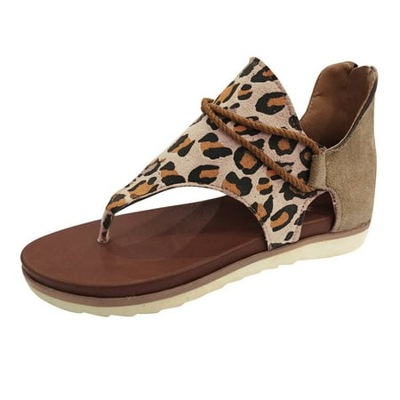 

Alueeu ladies shoes casual Women Sandals Leopard Pattern Sandals Anti-slip Cover Heel Flip-Flop Beach Shoes Brown 41