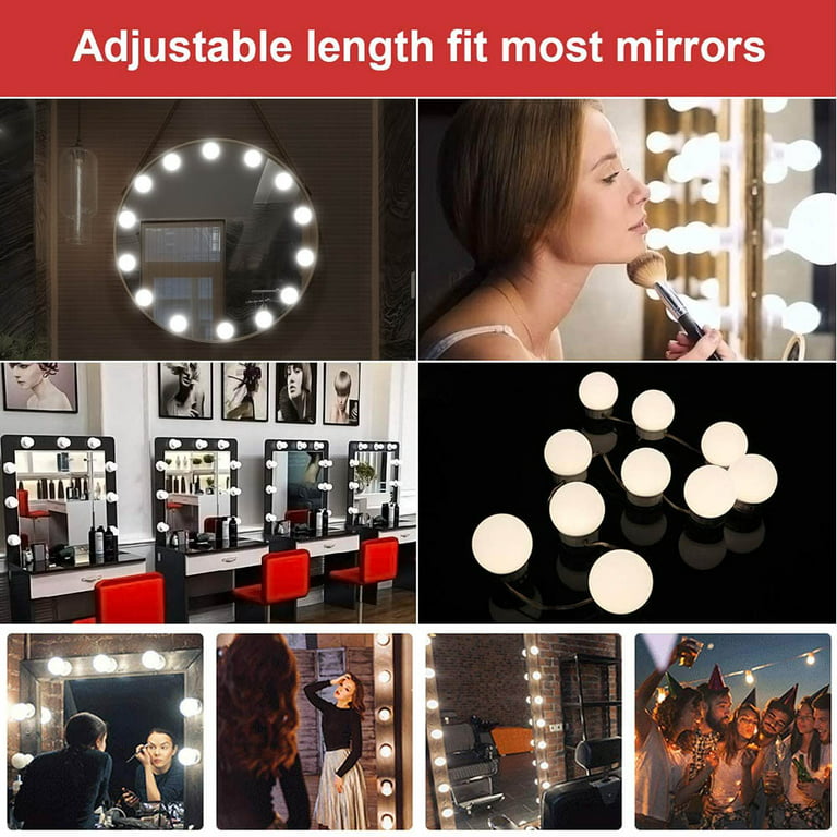 DONGPAI Vanity Mirror Lights Kit, 2/6/10/14 Bulbs DIY Hollywood Lighted  Makeup Vanity Mirror with Dimmable Lights, Stick on LED Mirror Light USB  Makeup Light for Bathroom Wall Mirror 