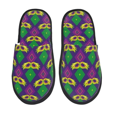 Balery Mardi Gras Carnival3 Slient Indoor Furry Fleece Comfort House Shoes Soft Non-Slip Home Shoes Cotton slippers House Slippers-- Large