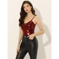thumbnail image 2 of Camiseta de tirantes de fiesta brillante metalizada para mujer Camisetas de tirantes con escote en V profundo Rojo S, 2 of 5