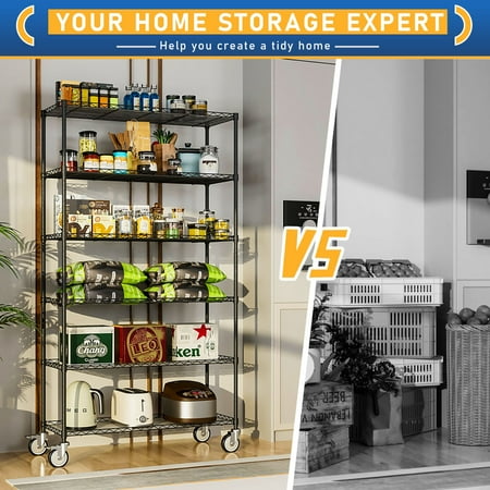 

Sturdy and Versatile 6 Tier Black Wire Shelving Unit for Home and Office Organization - FW-6T1848-B-LKJ
