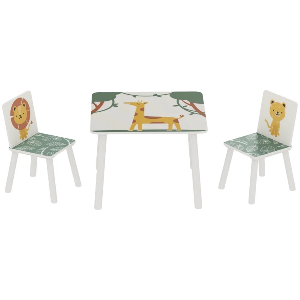 Kids Table and Chair Set, Green, MDF & Pine Material, 3-Piece (1 Table + 2 Chairs) for 3-8 Years Old Kids, Easy Assembly with Instruction Manual