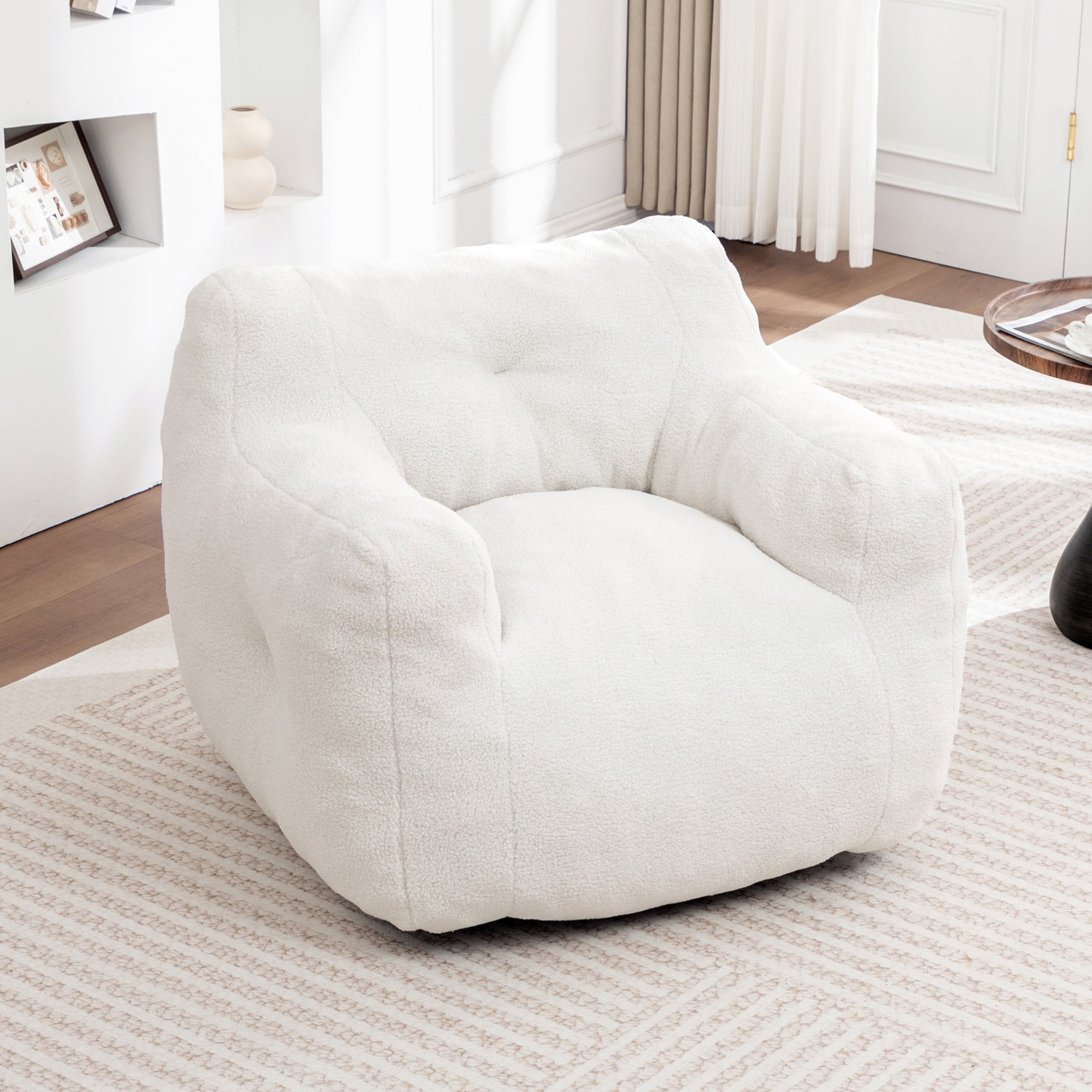 Noble House Nexo Plush Stuffed Memory Foam Bean Bag Sofa, Large Comfy Lounger with Armrest for Living Room, White