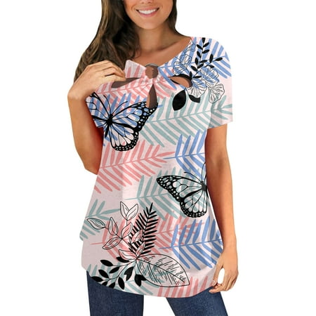 

Going Out Blouses for Women Women s Fashion Casual Plus Size Scenic Flowers Printing Crewneck T-Shirt Tops Loose Short Sleeve Maternity Shirts Khaki L