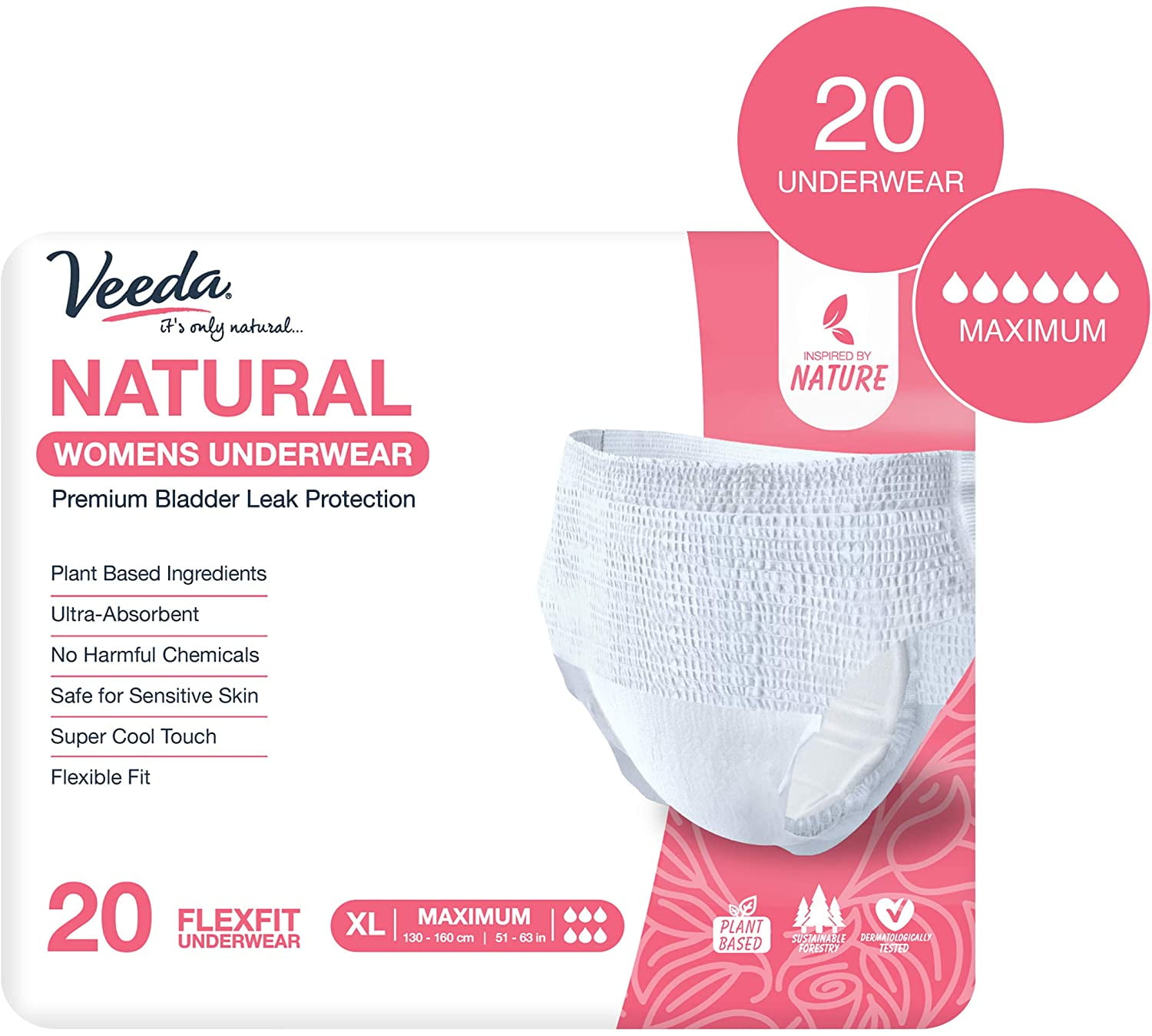 Veeda Natural Premium Incontinence Underwear for Women, for Bladder ...