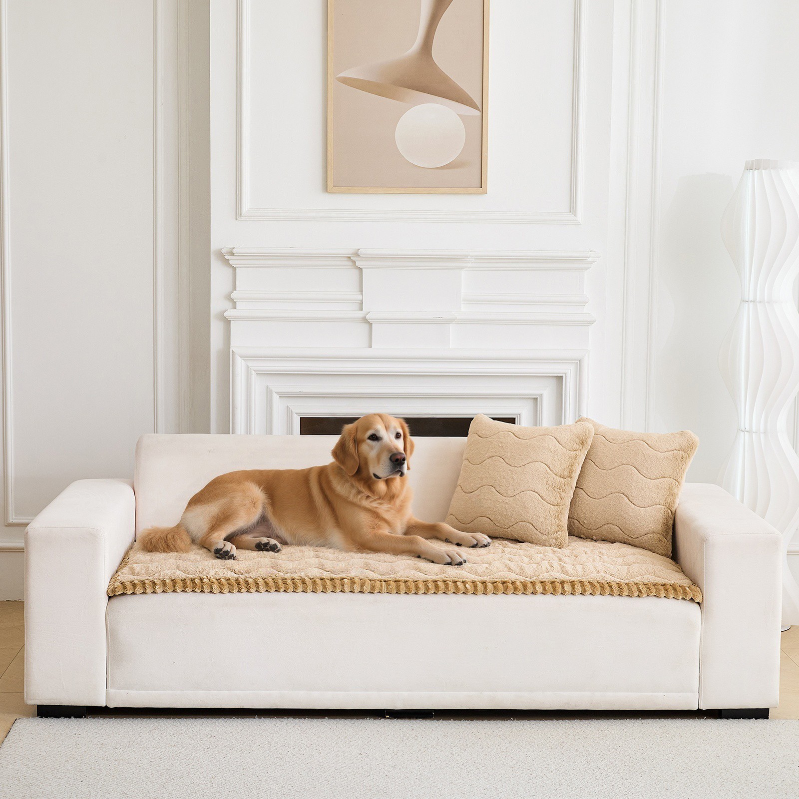 CJC Sofa Cover Fuzzy Couch Cover for Pets Dog Cat Washable Non-Slip Sofa Slipcover Cushion Protector Pets Friendly Mat (Light Brown, 28'' x 59'')
