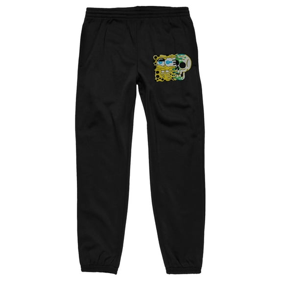 Spongebob Squarepants Character With Skull Men's Black Graphic Joggers-Medium
