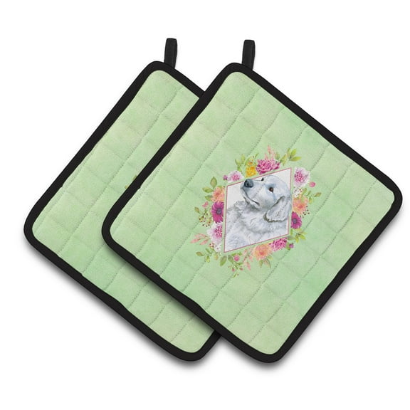 Carolines Treasures CK4320PTHD Great Pyrenees Green Flowers Pair of Pot Holders 7.5HX7.5W multicolor