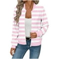 thumbnail image 2 of UQJfacai Bomber Jacket Women Waffle Striped Zip Up Jackets Fall Winter Fashion Long Sleeve Coats Causal Outerwear with Pockets, 2 of 5
