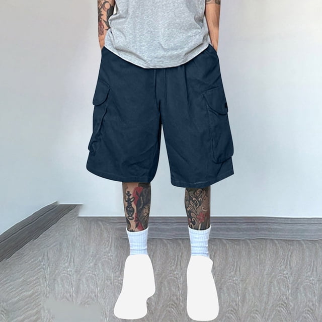 pstuiky Pantalones cortos deportivos para hombre, Pantalones cortos de trabajo rectos y holgados con múltiples bolsillos de moda de verano para hombre Pantalones cortos de golf
